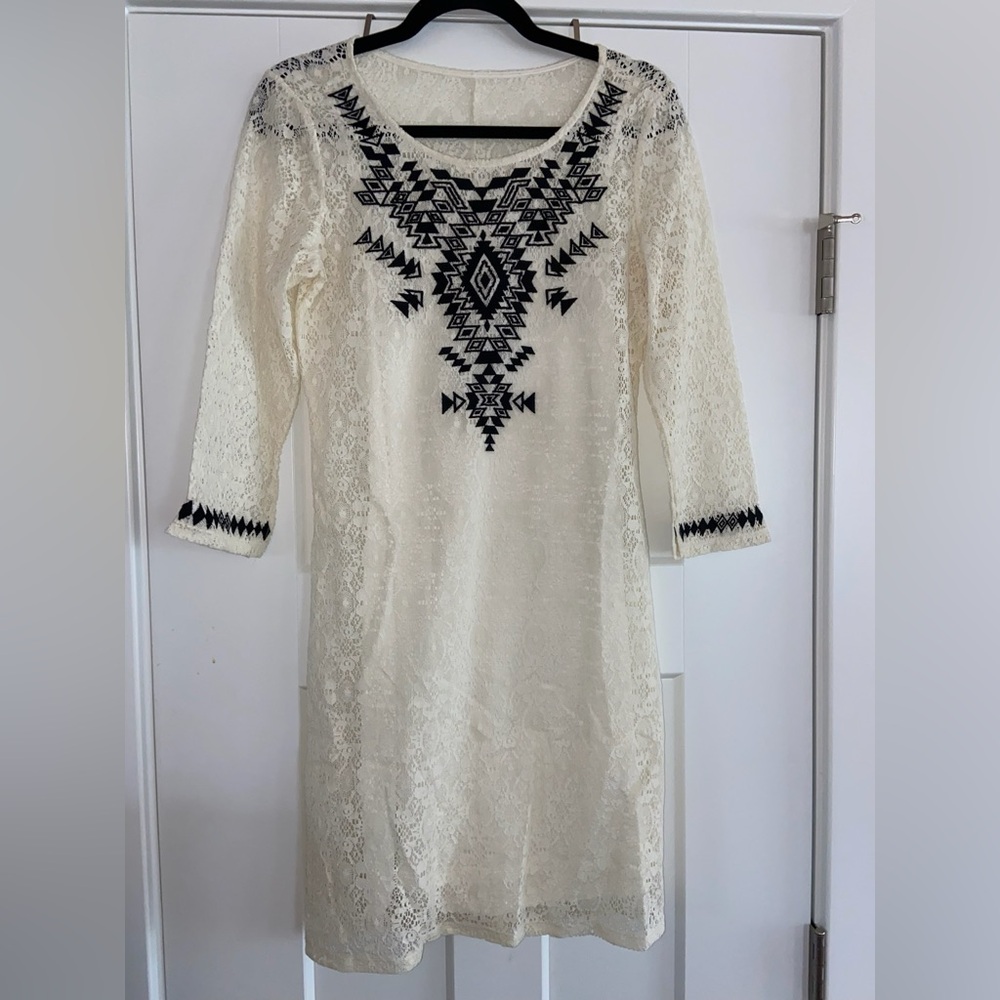 Express Lace Black & White Aztec Dress